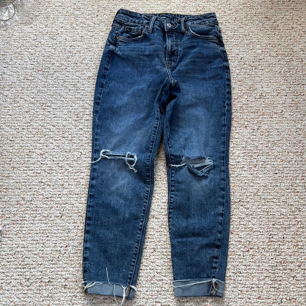 Old Navy Blue Straight Leg Jeans with Ripped Knees